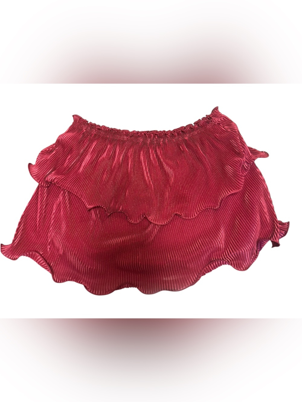 SHEIN Red Ruffled Off-Shoulder Pleated Crop Top